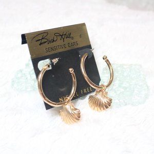 Birch Hill Gold Seashell Beach Charm Dangle Summer Vibes Hoop Earrings
